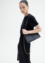 Small Leather Clutch with Chain - Black - CO Collections